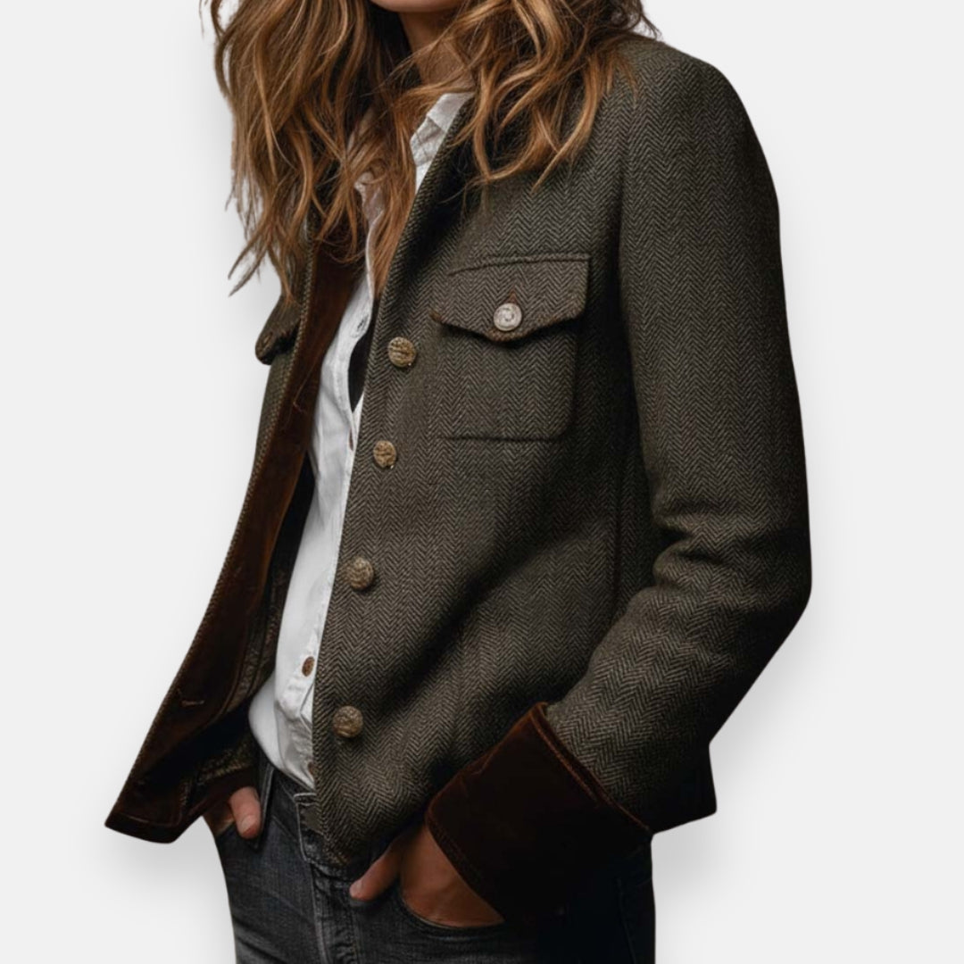 Sabine | Tweed Jacket with Velvet Trim