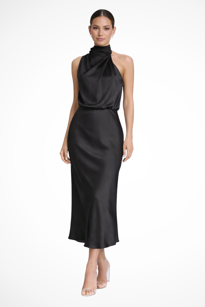 Amelina | Satin Halter Midi Dress