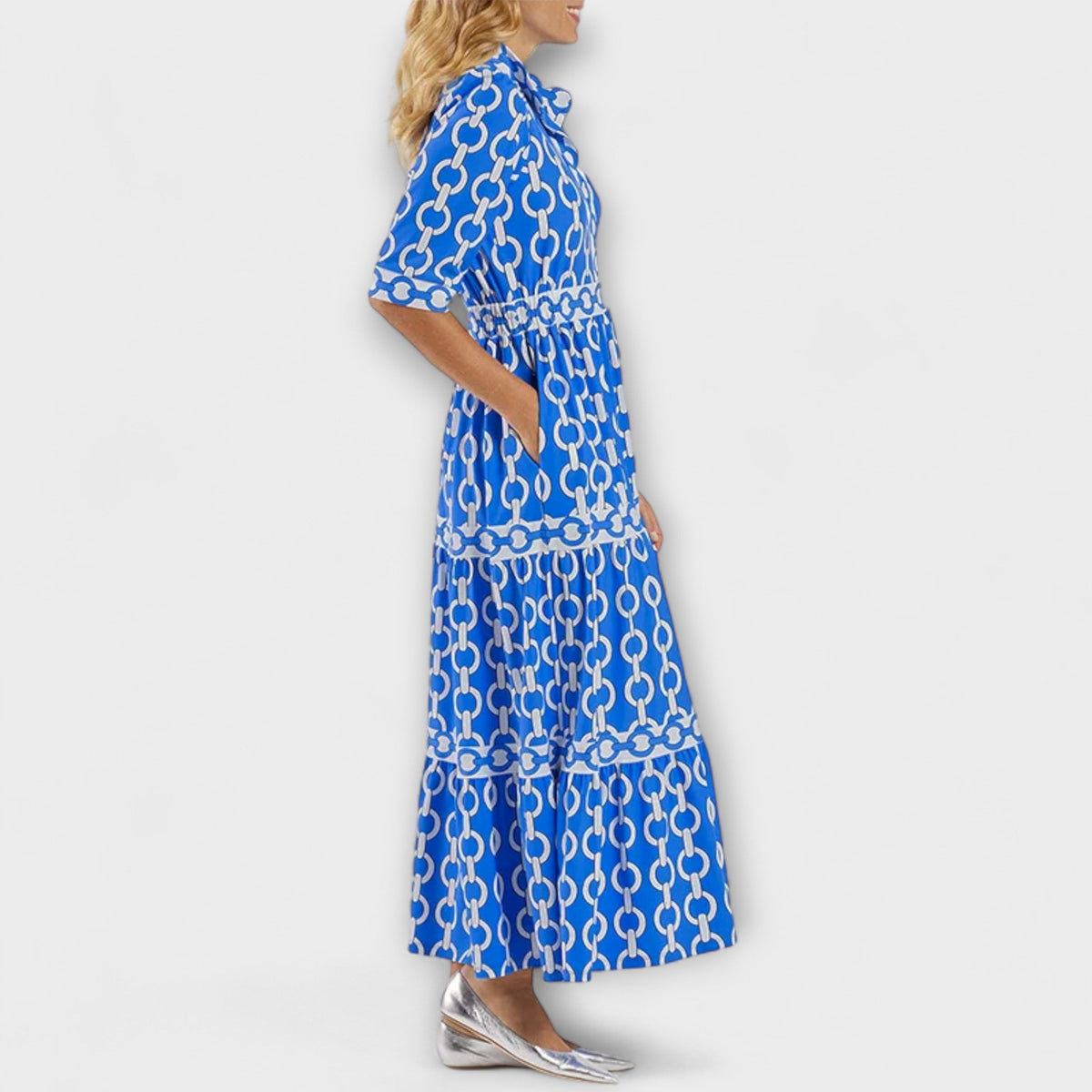 Runa | Collared Tiered Long Sleeve Midi Dress
