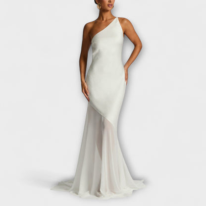Solene | One Shoulder Sheer Hem Prom Maxi Dress