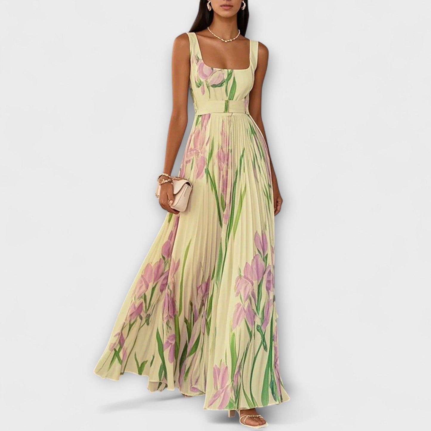 Josephine | Square Neck Floral A-Line Prom Midi Dress