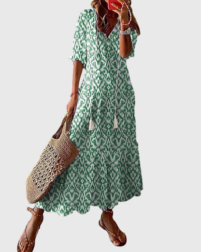 Amalia | Boho V Neck Maxi Dress