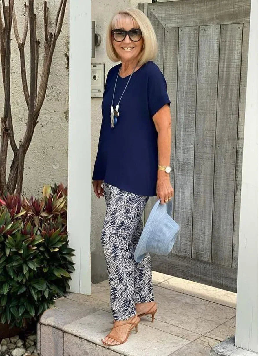 Lambertine | Top & Printed Tapered Pants Set