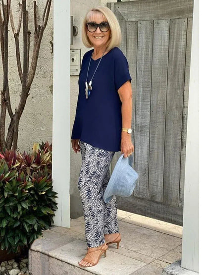 Lambertine | Top & Printed Tapered Pants Set