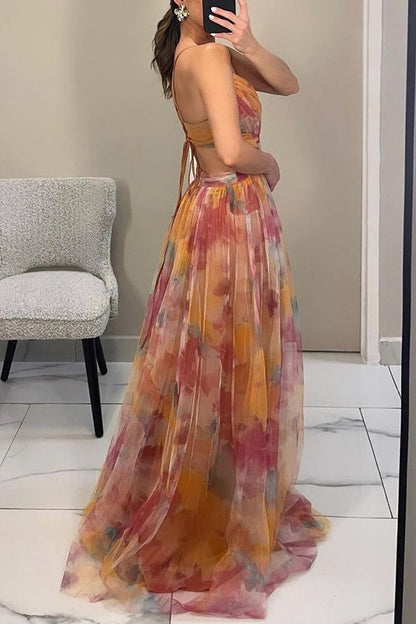 Roselina | Floral Lace-Up Back Wedding Guest Maxi Dress