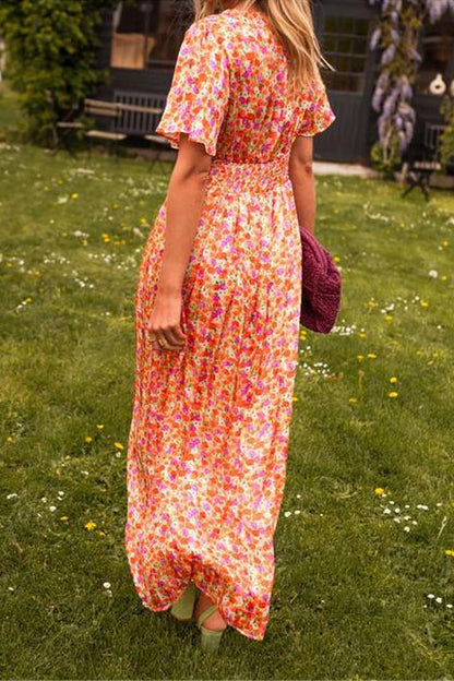 Esmée | Floral V-Neck Pleated Wedding Guest Maxi Dress