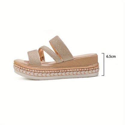 Cosima | Champagne Glitter Flat Sandals