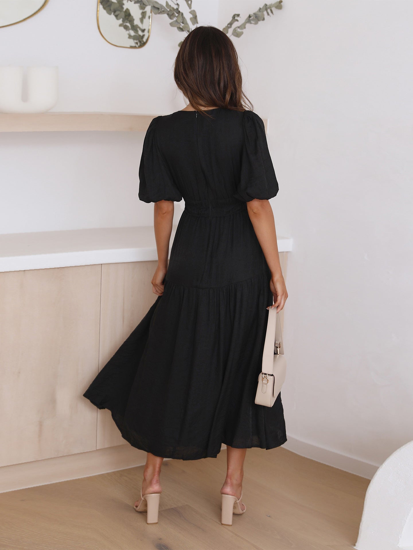 Élise | Smocked V-Neck Cocktail Midi Dress