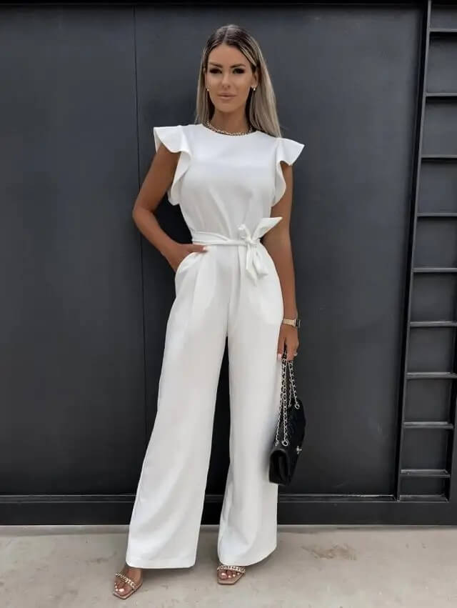 Evelina | Belted Flutter Sleeve Jumpsuit