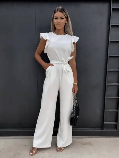 Evelina | Belted Flutter Sleeve Jumpsuit