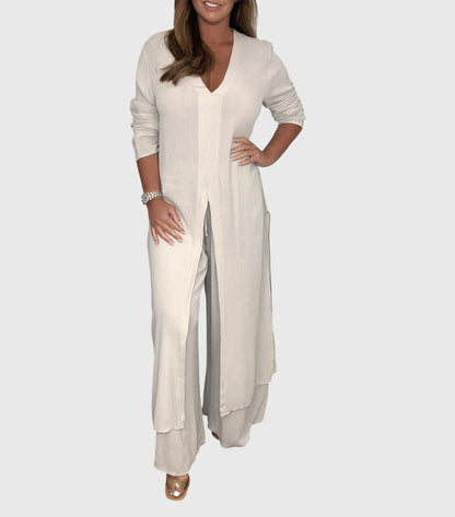 Marisela | V Neck Blouse & Wide Leg Pants Set