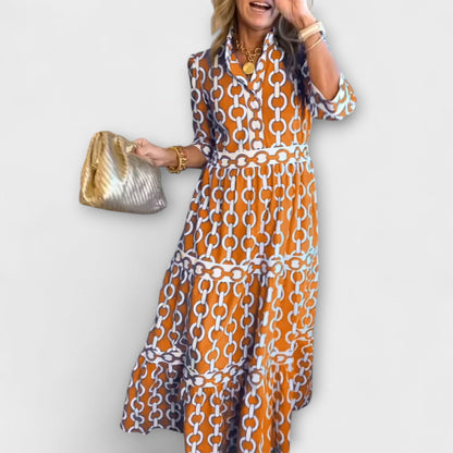 Runa | Collared Tiered Long Sleeve Midi Dress