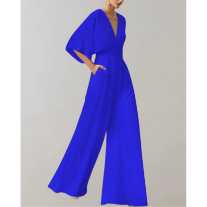 Vivienne | Draped Sleeve Wide Leg Jumpsuit