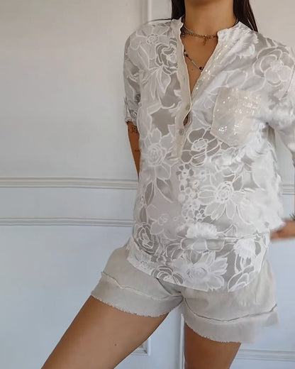 Bellina | Floral Print Blouse With Rolled Sleeves