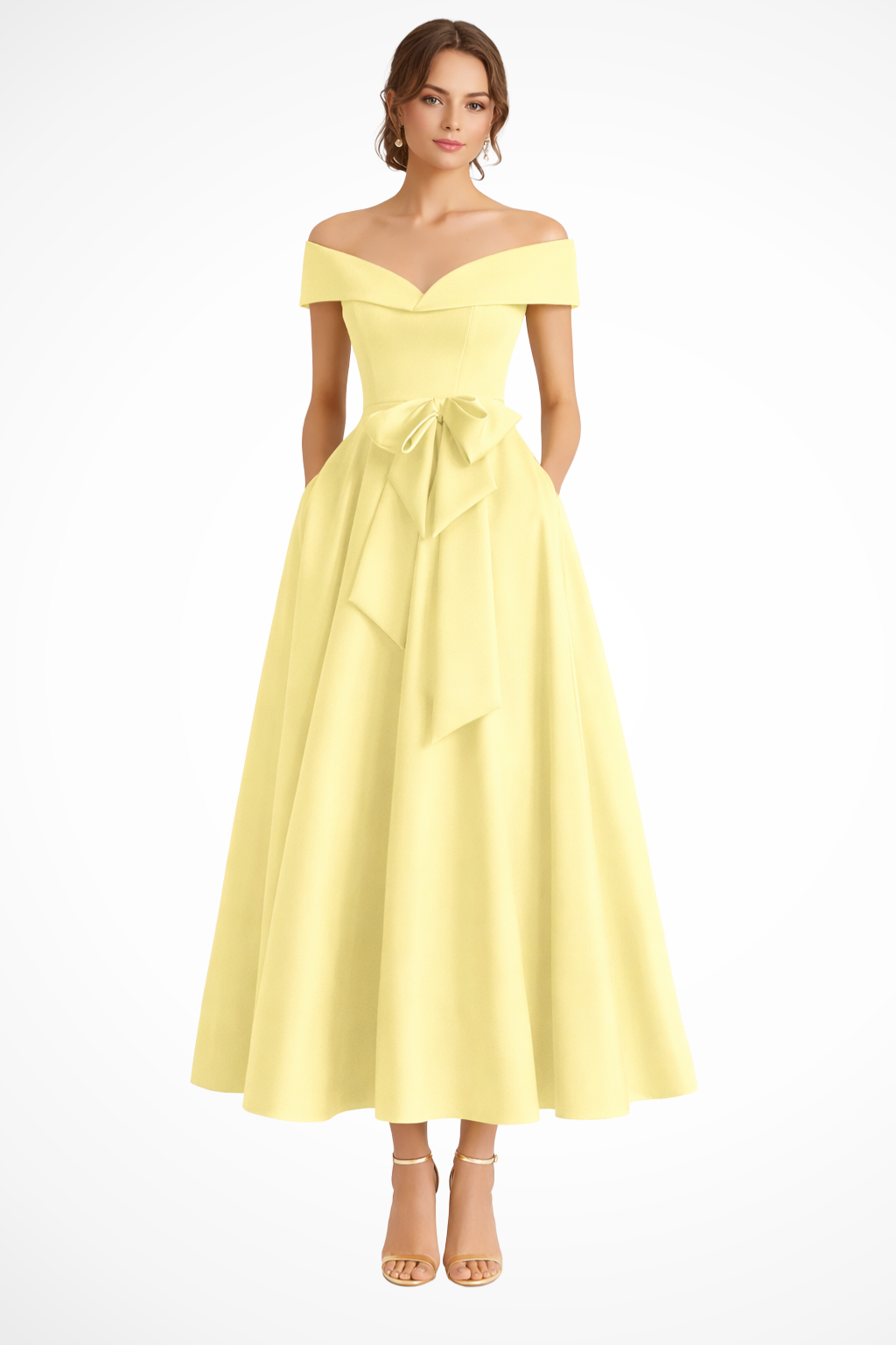 Delphine | Off Shoulder Bow Midi Dress
