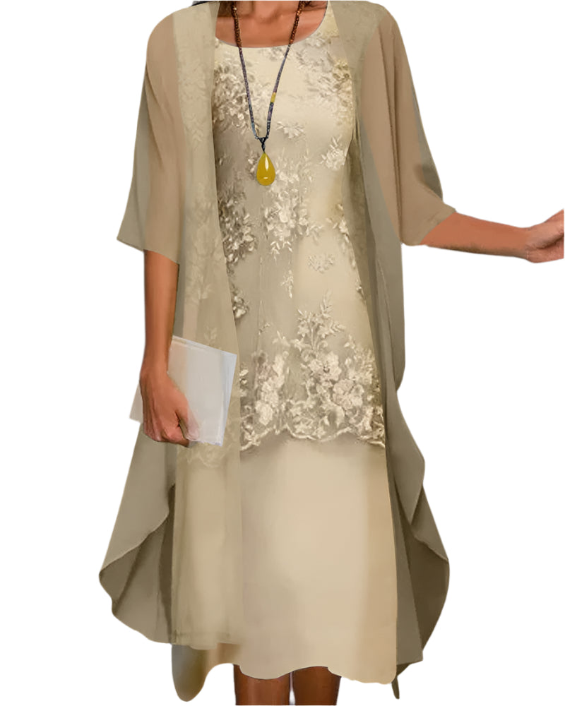 Daniela | Sheer Sleeve Layered Wedding Guest Midi Dress
