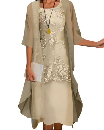 Daniela | Sheer Sleeve Layered Wedding Guest Midi Dress