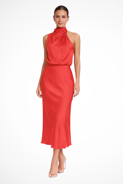 Amelina | Satin Halter Midi Dress