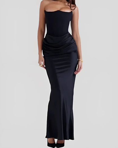 Estée | Strapless Draped Wedding Guest Maxi Dress