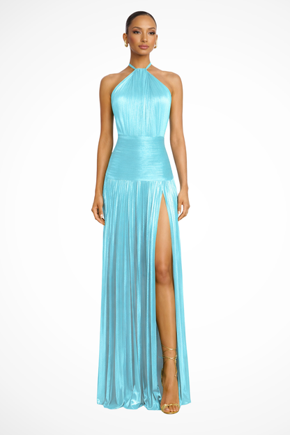 Serena | Pleated Halter Wedding Guest Maxi Dress