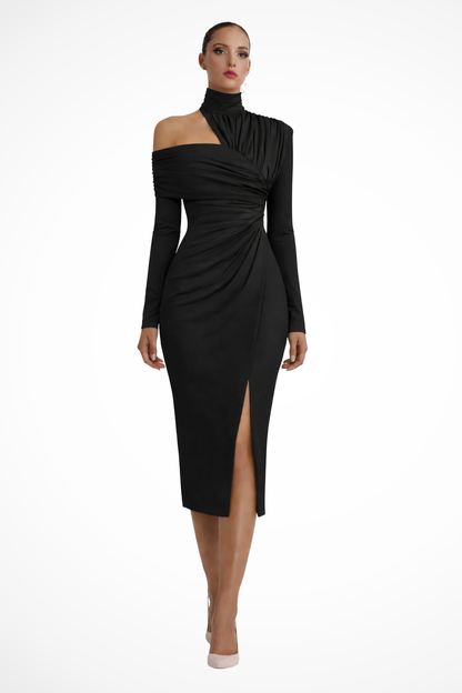 Thalia | One Shoulder Draped Midi Dress