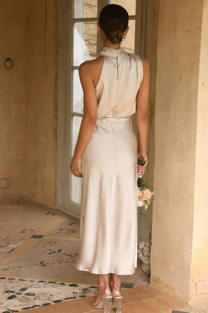 Amelina | Satin Halter Midi Dress