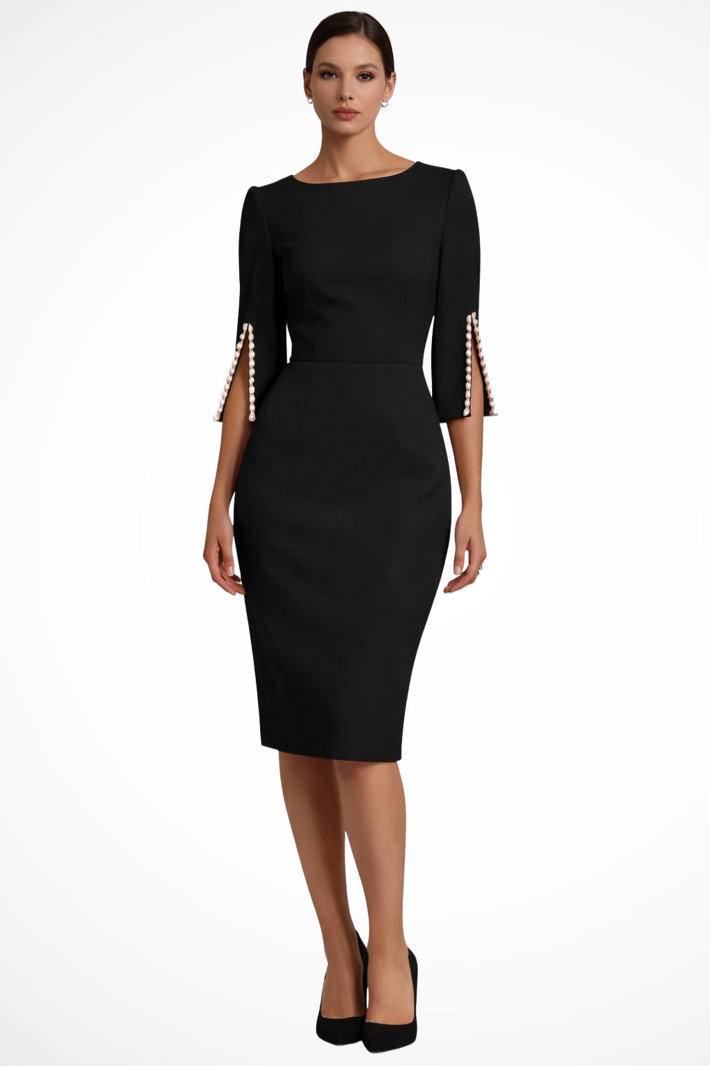 Odette | Beaded Sleeve Fitted Midi Dress