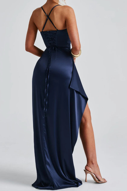 Estelle | Ruched High Slit Evening Maxi Dress