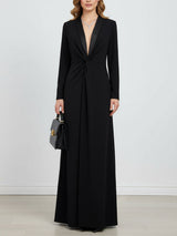 Lena | Black Deep V Twist-Front Maxi Dress