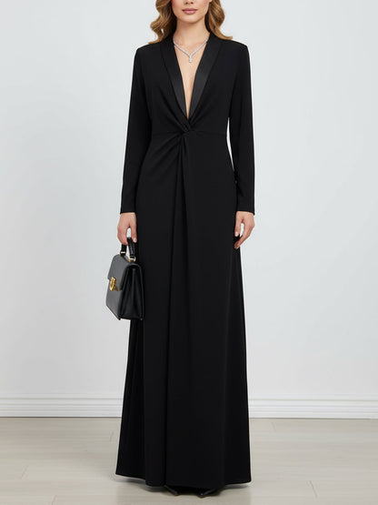 Lena | Black Deep V Twist-Front Maxi Dress
