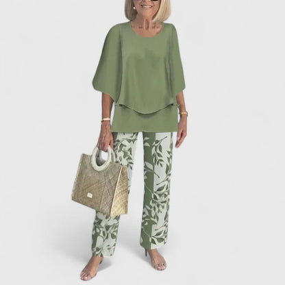 Carmela | Linen Top & Printed Wide Leg Pants Set