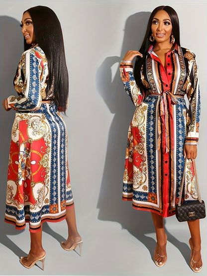 Saffron | Long Sleeve Shirt Midi Dress