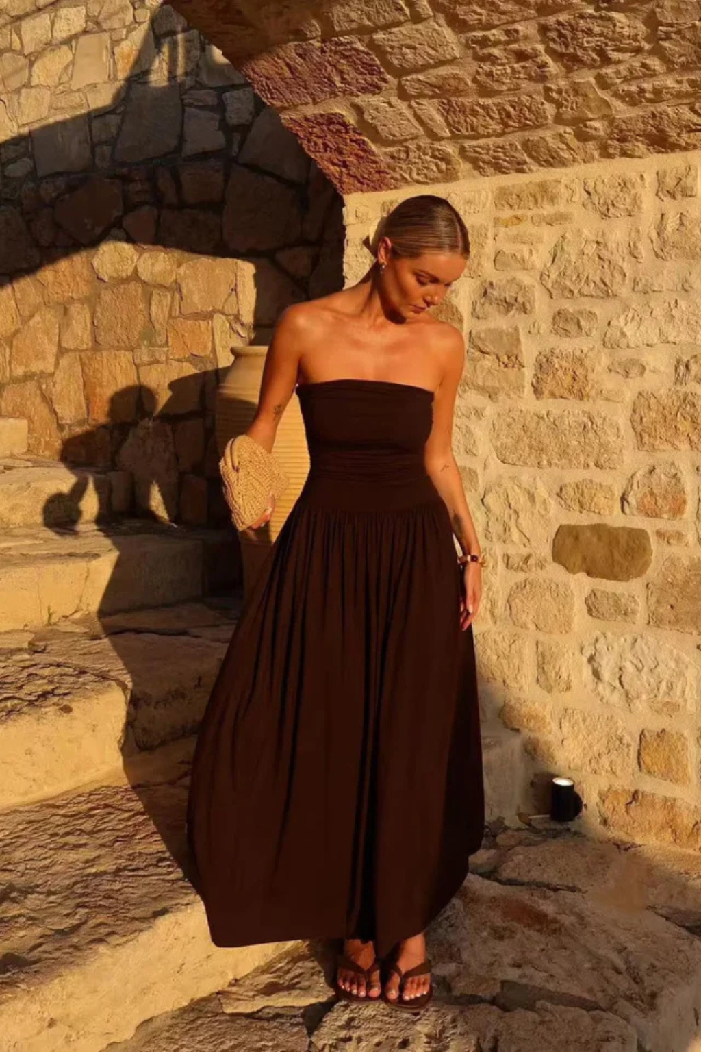 Celina | Strapless Pleated Maxi Dress