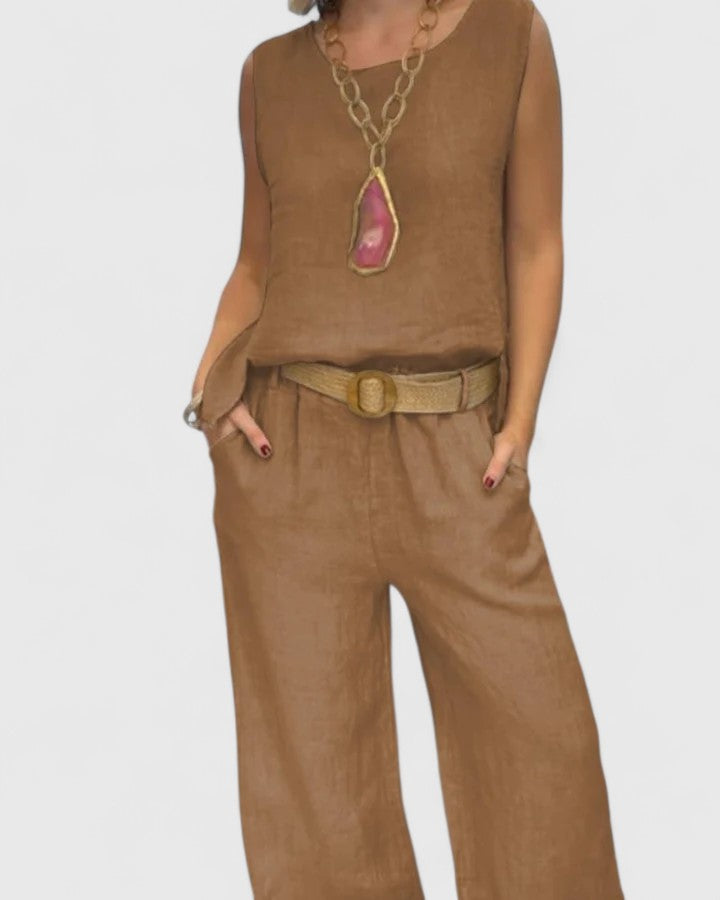 Cleo | Sleeveless Top & Belted Wide Leg Pants Set