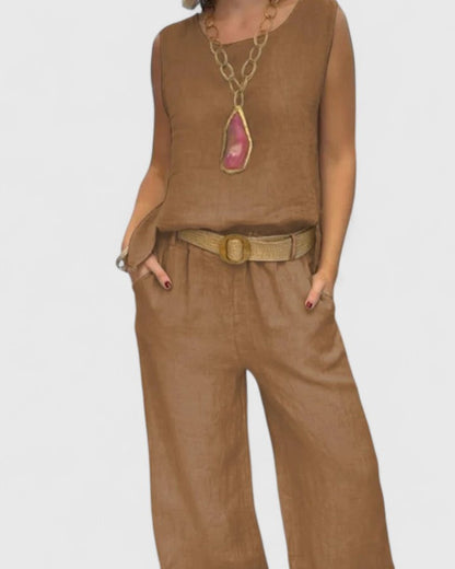 Cleo | Sleeveless Top & Belted Wide Leg Pants Set