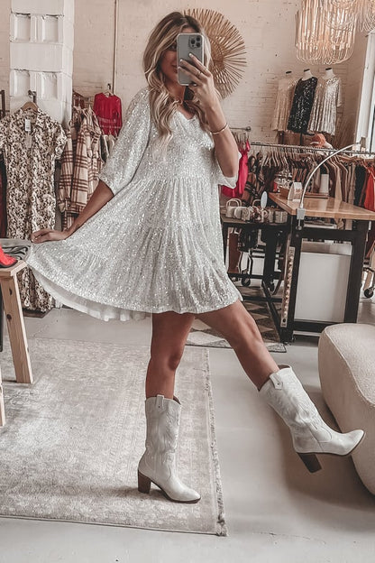 Vinca | All-Over Sequin Tiered Mini Cocktail Dress
