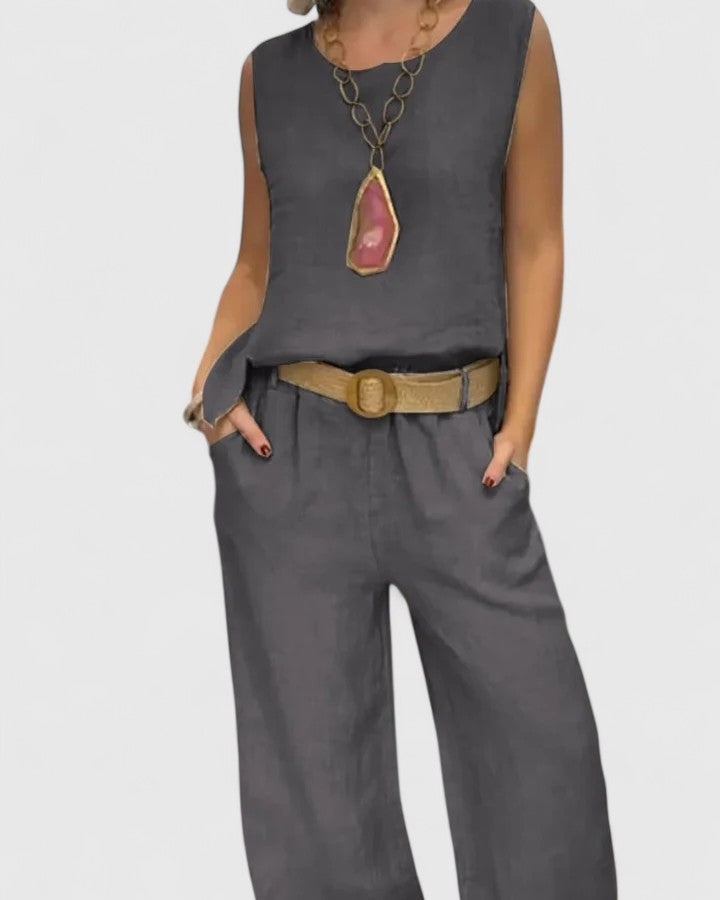Cleo | Sleeveless Top & Belted Wide Leg Pants Set
