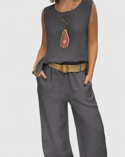 Cleo | Sleeveless Top & Belted Wide Leg Pants Set