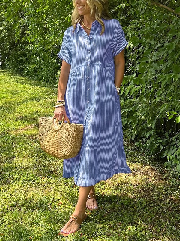 Adrienne | Striped Button-Up Midi Dress
