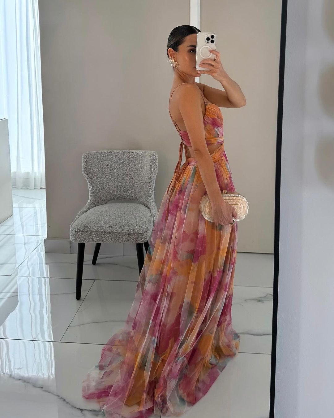 Roselina | Floral Lace-Up Back Wedding Guest Maxi Dress