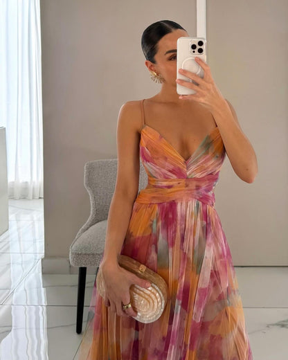 Roselina | Floral Lace-Up Back Wedding Guest Maxi Dress