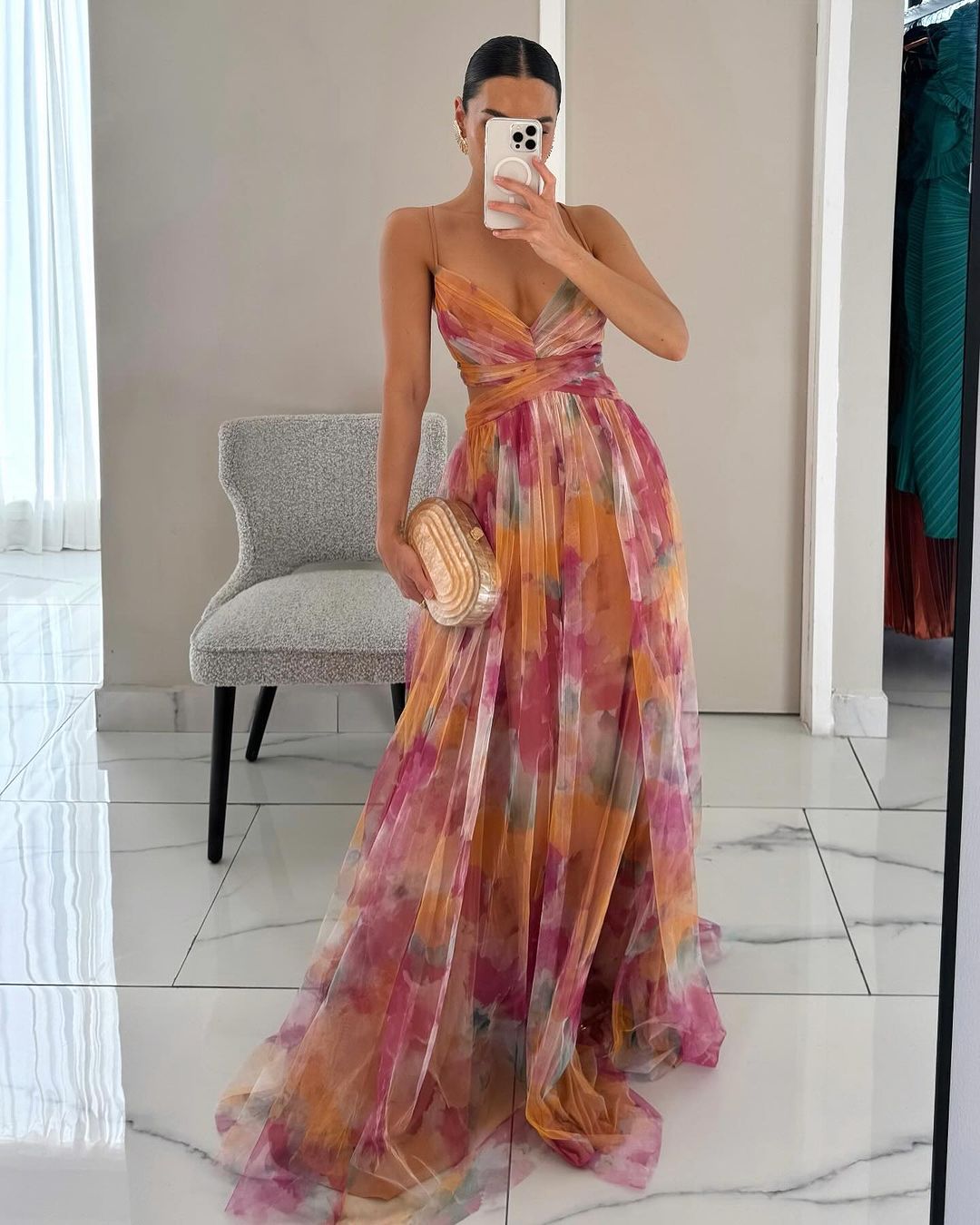 Roselina | Floral Lace-Up Back Wedding Guest Maxi Dress