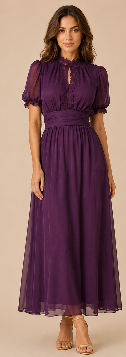 Ondine | Short Sleeve Keyhole Maxi Dress