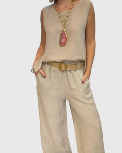 Cleo | Sleeveless Top & Belted Wide Leg Pants Set