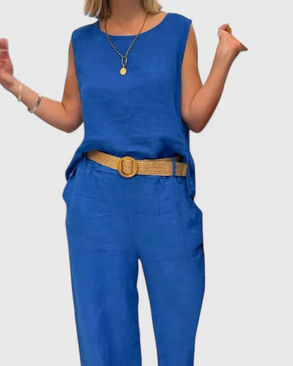 Cleo | Sleeveless Top & Belted Wide Leg Pants Set
