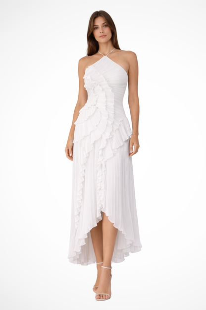 Dahlia | Ruffle Halter Wedding Guest Maxi Dress