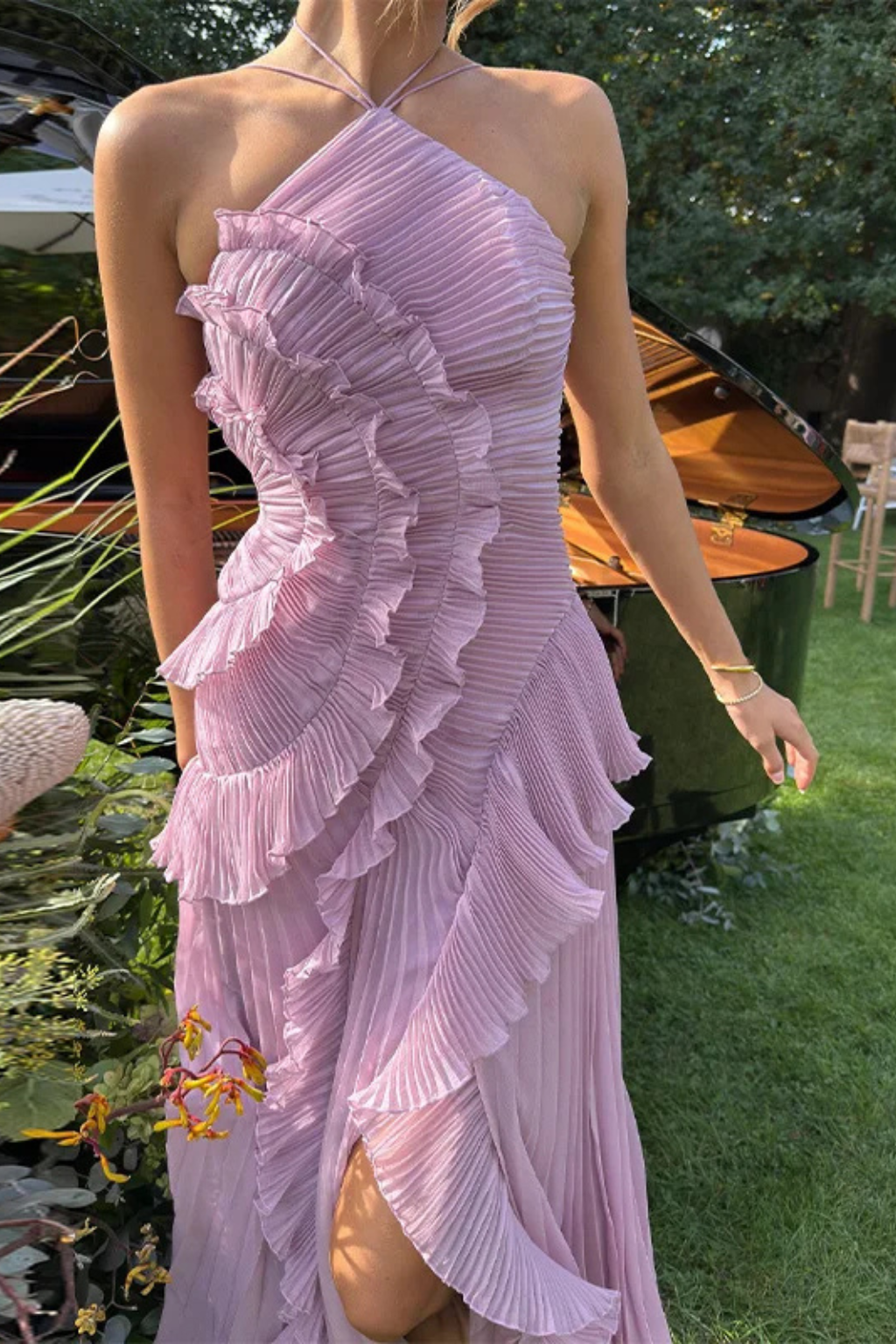 Dahlia | Ruffle Halter Wedding Guest Maxi Dress