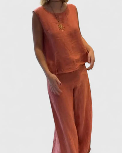 Cleo | Sleeveless Top & Belted Wide Leg Pants Set