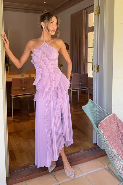 Celeste | Halter Ruffle Maxi Dress