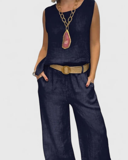 Cleo | Sleeveless Top & Belted Wide Leg Pants Set